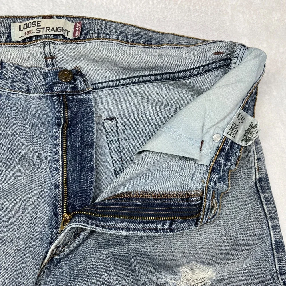 Levi's 559 Loose Fit Straight Jeans Mens Blue Denim Distressed Classic - 34X32.5